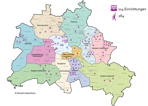 Karte von Berlin mit eingezeichneten Schatzsuche-Einrichtungen