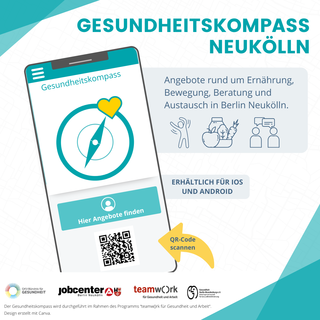 Smartphone mit Screenshot der App.