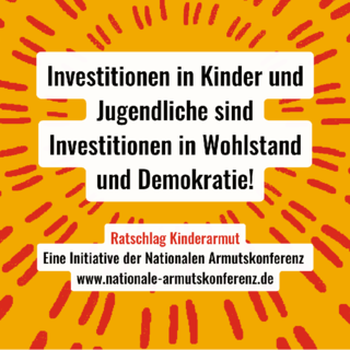 Text im Bild: Investitionen in Kinder und Jugendliche sind Investitionen in Wohlstand und Demokratie