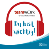 Kopfhörer, Logo teamwork und Slogan "Du bist wichtig!"